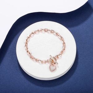 1pcs 18K Gold Plated Toggle Iced Love Heart Charm Link Chain Bracelet